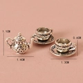 Set da tè in miniatura argento antico per casa delle bambole con teiera in rilievo - Set Gioielli d'Argento / Argento