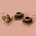 Set miniatura teiera e tazze in bronzo per casa delle bambole con intagli vintage - Set Bronzo / Rame