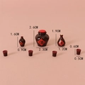 Miniature brown wine jars and cups set for DIY crafts, various sizes with red labels - Wine Jars And Bottles And Cups