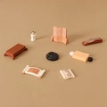 Ensemble d'étude chinois miniature avec paravent, cithare et lit pliant en résine - Ensemble de Style Ancien