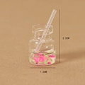 Miniature resin strawberry juice bottle with straw for DIY crafts, size 2.5x1.2cm - Strawberry Juice