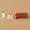 Miniature Chinese study set with resin brushes, scroll, and low table for dollhouse decor - Table and Book and Brush