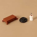 Miniature dollhouse study set with wood grain desk, inkstone, and brush pen holder - Table and Inkstone and Brush