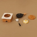 Miniature dollhouse kitchen set with brick stove, frying pan, spatula and egg model - Stove With Fried Egg & Spatula