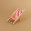 Miniature dollhouse beach chair with wooden frame and red white striped fabric - Red