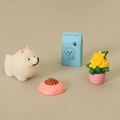 Miniature Samoyed dog dollhouse set with food bag, bowl and flower for micro decor - Large Pomeranian Combination