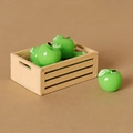 Miniature dollhouse green apple set in small wooden crate for toy collection decor - Box Green Apple Style