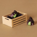 Miniature dollhouse wooden crate with realistic purple resin grapes and green leaf - Box Grape Style