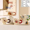 Simpatica tazza in ceramica con manico a bolle rosa e disegno animale Happy Time - Animale con Manico a Bolle (Tazza singola)