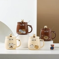 Set di tazze in ceramica con orsetto dei cartoni animati completo di coperchio e cucchiaino - Coppa Orsetto