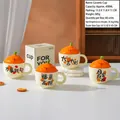 Ceramic orange lid cup with 400ml capacity and Chinese blessing calligraphy - Single Cup / Good Luck (7017)