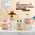 Cute ceramic 380ml coffee mug featuring a bear cake theme with 3D animal lid - Animal Birthday Cake 3D Lid (541)