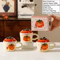 Gebroken witte keramische mok set 330ml met decoratieve deksel en bijpassende doos - Speelse Kaki Stijl (2596)