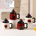 Cartoon ceramic cat straw mug with 3D kitty lid and 450ml capacity for coffee and tea - Little Black Cat Straw Cup (6465)