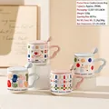 Creative 390ml ceramic mug with lid and spoon featuring cute hand-painted heart patterns - Minimalist Geometric Heart (937)