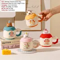 Ceramic birthday theme water cup with cute 3D animal lid and colorful cake design - Animal Birthday Cake (560)