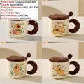 Capybara themed ceramic mug with lid and handle in cream and brown 400ml variant - Brown Lid Handle With Illustration / Capybara Mug (Style B)