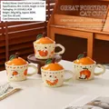 Tazza in ceramica con coperchio a forma di caco e decorazione festiva di gatto - Stile Arancio (Tazza Coperchio)
