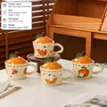 Ceramic cat and orange mug with 3D orange-shaped lid and 380ml capacity for coffee - Great Luck and Prosperity