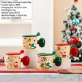 Christmas themed ceramic mug with lid and spoon featuring embossed Santa Claus patterns - Style 49 Ceramic Cup