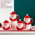 Cute Santa Claus ceramic mug with lid in vibrant red and white festive holiday design - Style 48 Ceramic Cup