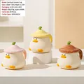Cute duck ceramic mug with knit hat lid in pink yellow and brown color variants - Little Yellow Duck with Knit Hat Lid (549)