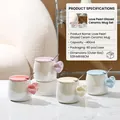 Ceramic pearl glaze mugs with heart handle, 400ml capacity in pink, red, blue, and yellow - Heart Handle Pearl Glaze (6415)