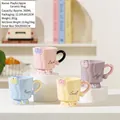 Pastel cartoon apple ceramic mug with 3D wave texture and luck lettering for office use - 360ml / Apple Style