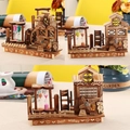 Wooden music box with colorful sand timer and rotating windmill desktop ornament - 267 Sandglass Windmill Style