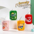 Creative soda can-shaped ceramic cups set with glass straws and cartoon illustrations - Cola Bottle Style (314)