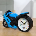 Creative blue motorcycle racing alarm clock with colorful numeric dial on wooden table - Blue Racing Car