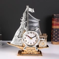 Reloj de mesa de velero vintage europeo con acabado metálico dorado y plateado decorativo - Forma de Velero (9173/Plateado) / Plateado