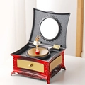 Caja de música vintage con bailarina, cajón para joyas rojo y figura giratoria - Estilo Tocador / Caoba