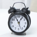 Classic matte black twin bell alarm clock with white quartz dial for students - 3 Inch / Black