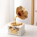 Vintage phonograph music box in white and gold featuring a classic gramophone trumpet design - 2013 Phonograph - White