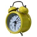 Classic yellow metal twin bell alarm clock with mechanical style and white dial face - 3 Inch / Yellow