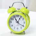 Light green quartz alarm clock with classic twin bells and white Arabic numeral dial - 3 Inch / Green