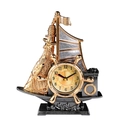 Reloj de sobremesa vintage de velero europeo con velas doradas y diseño de timón - Velero Dorado