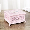 Vintage rosa Spieluhr Schmuckkästchen mit rotierendem Bär und zwei Schubladen - Rosa (K0312)