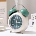 Réveil rétro blanc crème à double cloche avec cadran vert foncé et pieds en métal - Série F18 (F18 Vert) / Vert Foncé