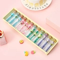 Set van 12 mini glazen wensflesjes met kleurrijke lovertjes en kurken stoppen in cadeauverpakking - Romantische roos