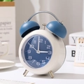 Réveil à double cloche bleu marine et blanc minimaliste pour table de chevet étudiant - Série F18 (F18 Bleu) / Bleu
