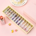 Set of 12 vintage glass wishing bottles with Eiffel Tower charms in a yellow gift box - Eiffel Tower Sequin Style (A12-3)