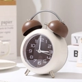 Réveil moderne blanc crème à double cloche avec cadran marron foncé pour gros dormeurs - Série F18 (F18 Marron) / Marron