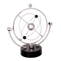 Simulador cinético de movimiento orbital con anillos de plata y base negra mate - Estilo de Esfera con Núcleo Plateado (N0612)
