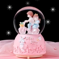 Romantic pink glowing musical crystal ball with cycling couple and Miss You base - 2341 Couple Bicycle - Pink