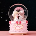 Romantic glowing crystal ball music box with cartoon couple and pink Love you base - 2340 Dream Wedding - Pink