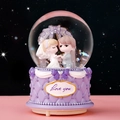 Romantic purple wedding crystal ball music box with Love You couple and starlight background - 2340 Dream Wedding - Purple