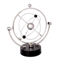 Ornamento scrivania a moto perpetuo con anelli in metallo argento e base nera - Stile Sfera con Nucleo Argento (N0612)