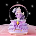 Caja de música de bola de cristal unicornio púrpura con niña y diseño Lucky - 80# Luz + Música / Niña Mocha Púrpura